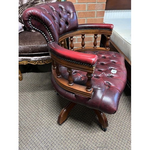 84 - OX BLOOD CHESTERFIELD CAPTAINS CHAIR