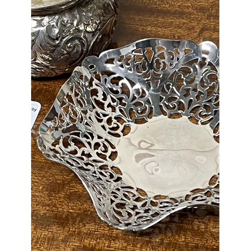 95 - PIERCED SILVER BASKET AND DECORATIVE TWO HANDLED SILVER BOWL 207 GRAMS