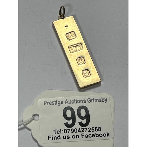 99 - 9CT GOLD INGOT PENDANT 15 GRAMS