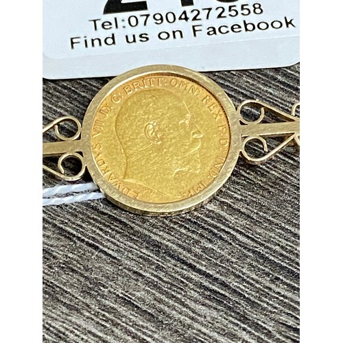 248 - 1904 1/2 SOVEREIGN BROOCH PIN TOTAL WEIGHT IS 6.67 GRAMS SOVEREIGN IS 4 GRAMS OF 22CT GOLD AND 2.67 ... 