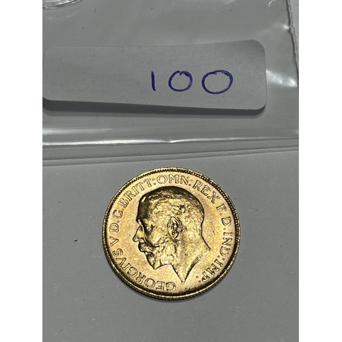 100 - 1919 FULL GOLD SOVEREIGN IN VERY GOOD CONDITION