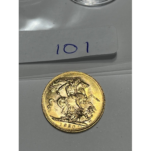 101 - 1920 FULL GOLD SOVEREIGN IN VERY GOOD CONDITION