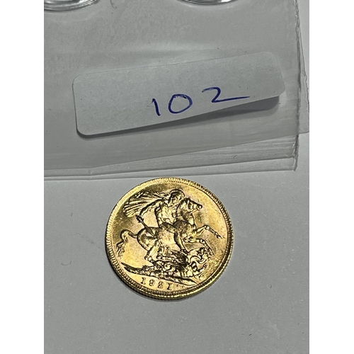 102 - 1921 FULL GOLD SOVEREIGN IN VERY GOOD CONDITION