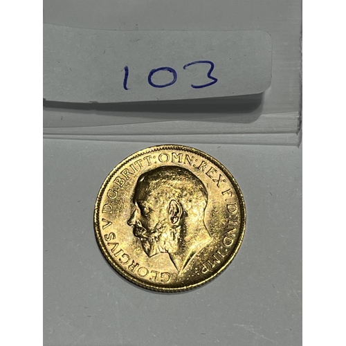 103 - 1922 FULL GOLD SOVEREIGN IN VERY GOOD CONDITION