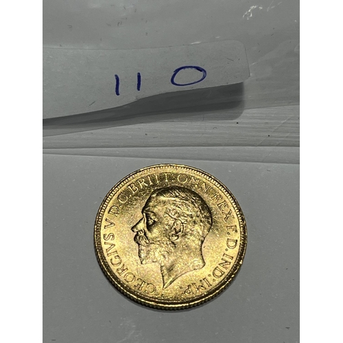 110 - 1929 FULL GOLD SOVEREIGN IN VERY GOOD CONDITION