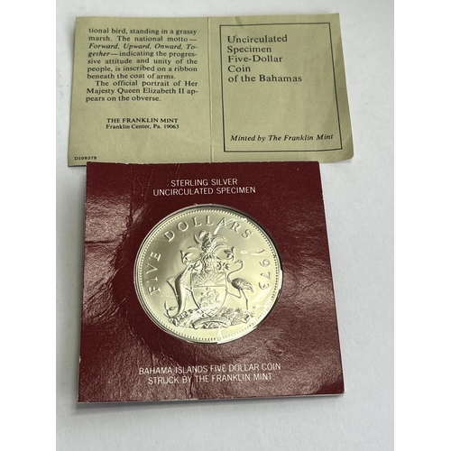 19 - STERLING SILVER BAHAMA ISLANDS FIVE DOLLARS 1973