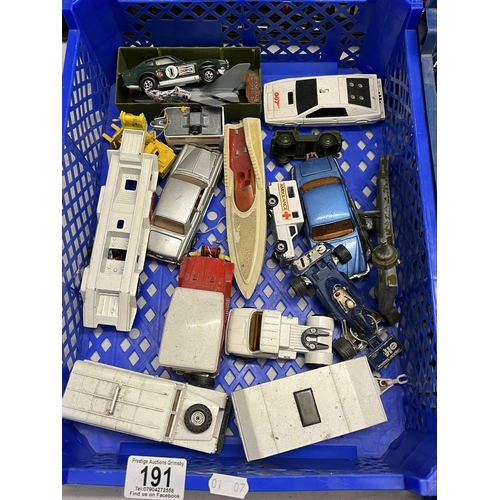 191 - BASKET OF ASSORTED PLAYWORN DIE CAST VEHICLES