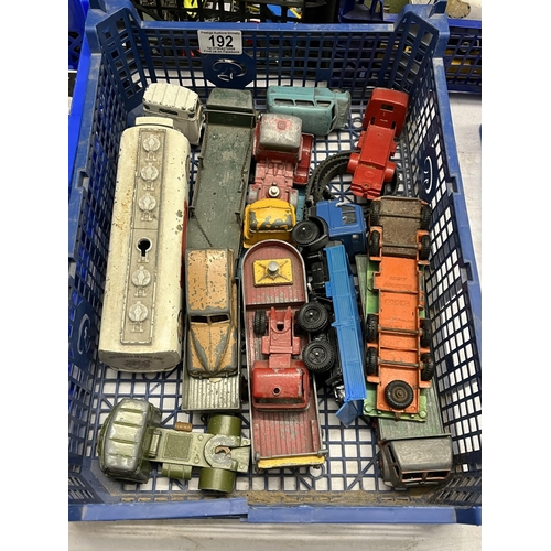 192 - BASKET OF ASSORTED PLAY WORN DIE CAST VEHICLES