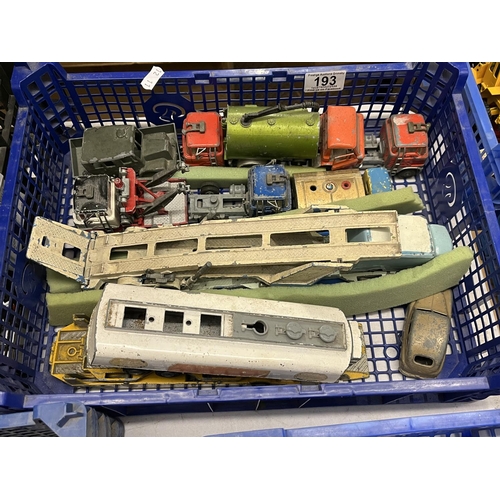 193 - BASKET OF ASSORTED PLAY WORN DIE CAST VEHICLES