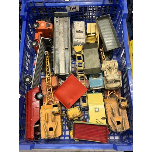 194 - BASKET OF ASSORTED PLAY WORN DIE CAST VEHICLES