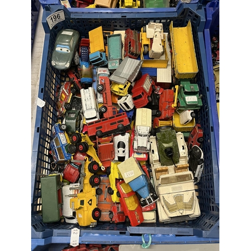 196 - BASKET OF ASSORTED PLAY WORN DIE CAST VEHICLES