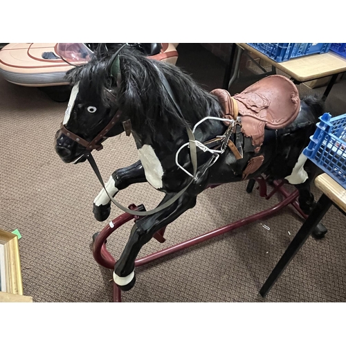 201 - VINTAGE TIN PLATE LARGE ROCKING HORSE REASONABLY NICE CONDITION BUT SADDLE NEEDS ATTENTION APPROX 86... 