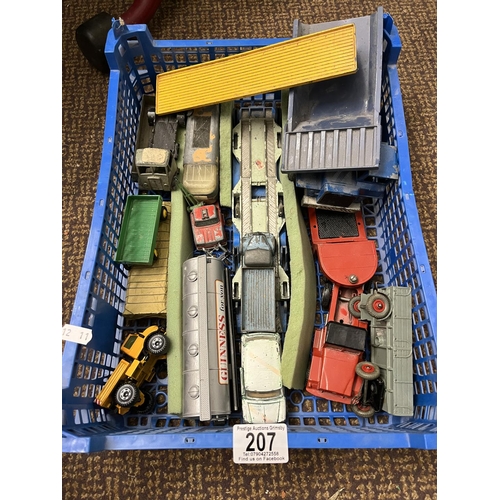 207 - CRATE OF ASSORTED PLAY WORN DIE CAST VEHICLES