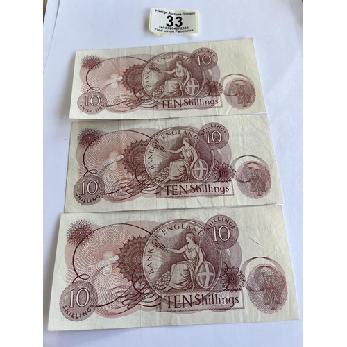 33 - 3 X CRISP COLLECTIBLE TEN SHILLING NOTES