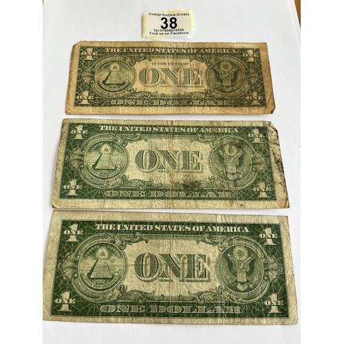 38 - 3 X OLD AMERICAN ONE DOLLAR NOTES