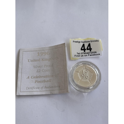 44 - 1996 ROYAL MINT STERLING SILVER CELEBRATION OF FOOTBALL £2 COIN MINT PROOF IN CAPSULE