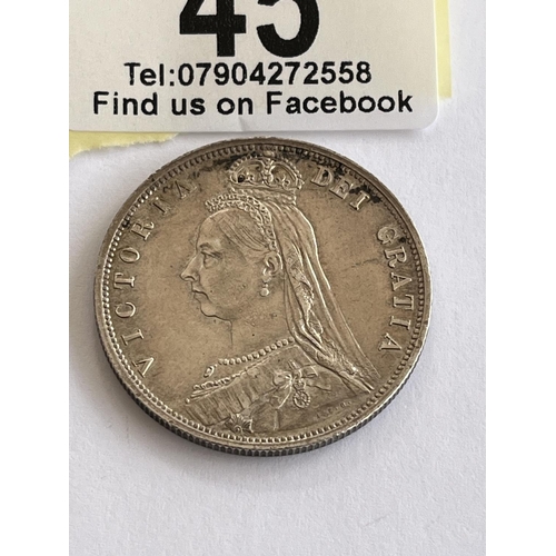 45 - QUEEN VICTORIA 1887 HALF CROWN SILVER