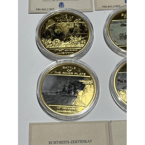 71 - 4 X LTD EDITION PROOF GOLD PLATED WW2 COINS BATTLE OF ARNHEM, DUNKIRK, BRITAIN SILVER PLATED ALL WIT... 