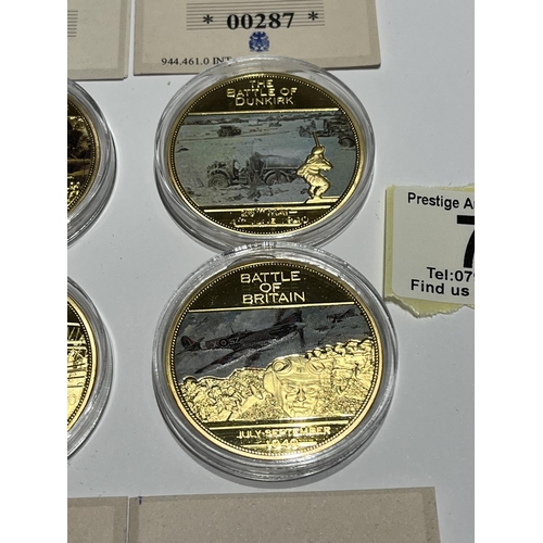 71 - 4 X LTD EDITION PROOF GOLD PLATED WW2 COINS BATTLE OF ARNHEM, DUNKIRK, BRITAIN SILVER PLATED ALL WIT... 