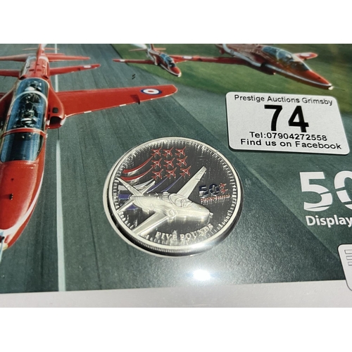 74 - RED ARROWS LTD EDITION SILVER PROOF COIN OF 50TH DISPLAY SEASON IN PRESENTATION PACK