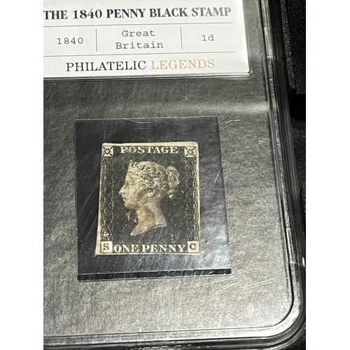 86 - 4 PHILATELIC LEGENDS IN A PRESENTATION BOX INCLUDES 1840 PENNY BLACK, 1840 TWOPENNY BLUE, PENNY RED,... 