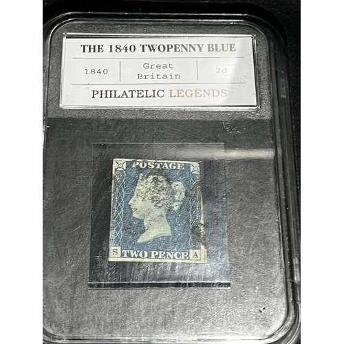 86 - 4 PHILATELIC LEGENDS IN A PRESENTATION BOX INCLUDES 1840 PENNY BLACK, 1840 TWOPENNY BLUE, PENNY RED,... 