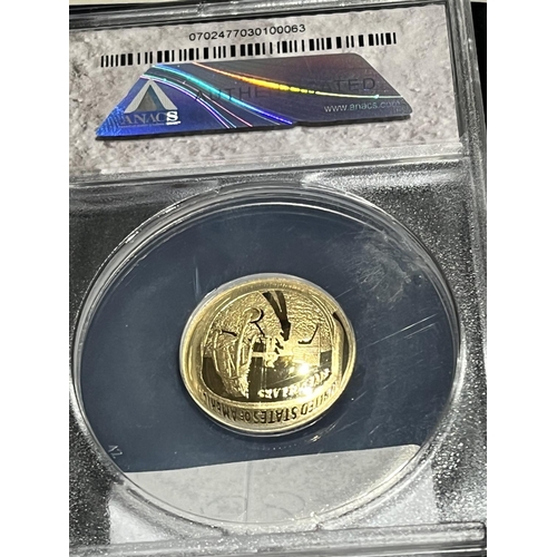 89 - 2019 GOLD PROOF MOON LANDING $5 COIN APOLLO 11 50TH ANNIVERSARY INAUGURAL STRIKE WITH BOX COA