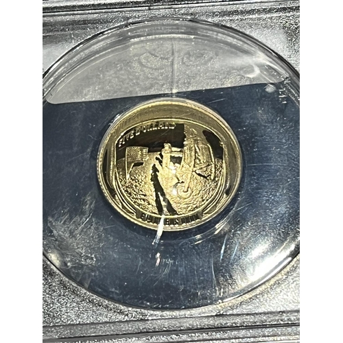 89 - 2019 GOLD PROOF MOON LANDING $5 COIN APOLLO 11 50TH ANNIVERSARY INAUGURAL STRIKE WITH BOX COA