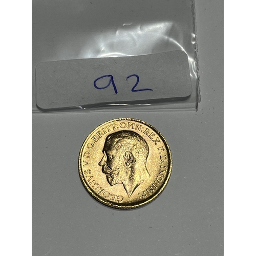 92 - 1911 FULL GOLD SOVEREIGN IN VERY GOOD CONDITION