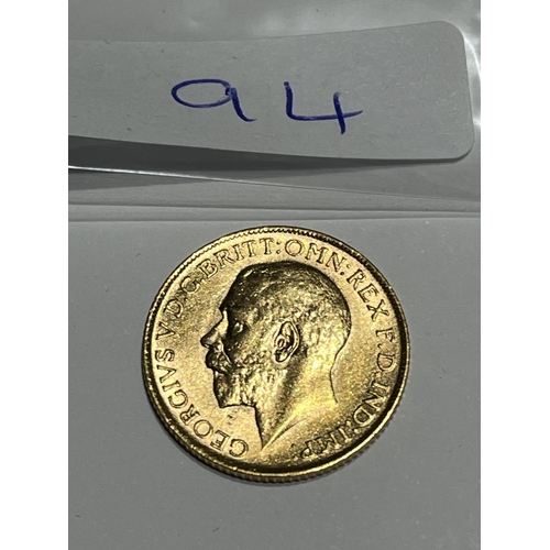 94 - 1913 FULL GOLD SOVEREIGN IN VERY GOOD CONDITION