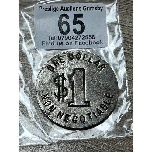 65 - INTERESTING USA $1 NON NEGOTIOABLE TOKEN LARGE