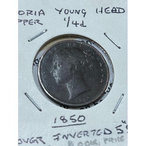 67 - 1850 1/4D FARTHING VICTORIA ERROR COIN