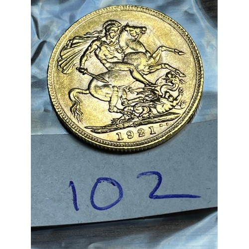 102 - 1921 FULL GOLD SOVEREIGN IN VERY GOOD CONDITION