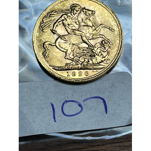 107 - 1926 FULL GOLD SOVEREIGN IN VERY GOOD CONDITION