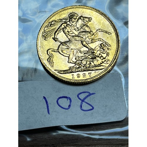 108 - 1927 FULL GOLD SOVEREIGN IN VERY GOOD CONDITION