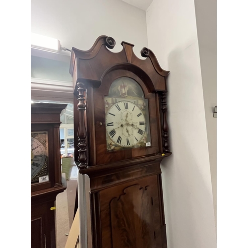 108 - EXTREMELY LARGE GRANDFATHER CLOCK LATE 1700'S PAINTED FACE BY LISTER OF HALIFAX DOES WORK BUT WOULD ... 