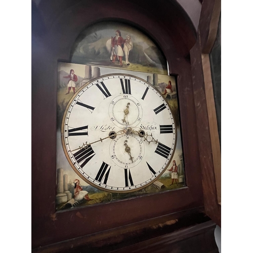 108 - EXTREMELY LARGE GRANDFATHER CLOCK LATE 1700'S PAINTED FACE BY LISTER OF HALIFAX DOES WORK BUT WOULD ... 