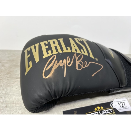 127 - NIGEL BENN SIGNED BOXING GLOVE AUTHENTIC WITH C.O.A BOUGHT AT A SPORTSMAN DINNER THIS LOT IS BEING S... 