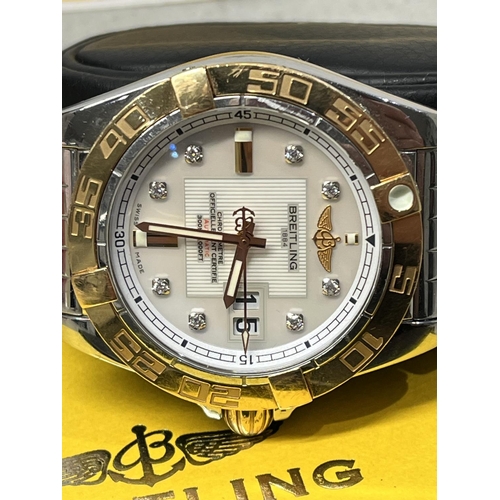 130 - BREITLING GOLATIC GENTLEMENS WRISTWATCH DIAMOND NUMERALS VERY GOOD CONDITION BOXED WITH PAPERS