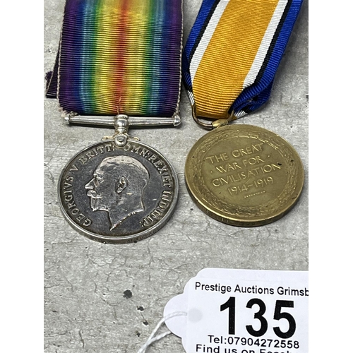 135 - 2 WW1 MEDALS NAMED TO 338947 SPR A.C.W BROCKLESBY ROYAL ENGINEERS