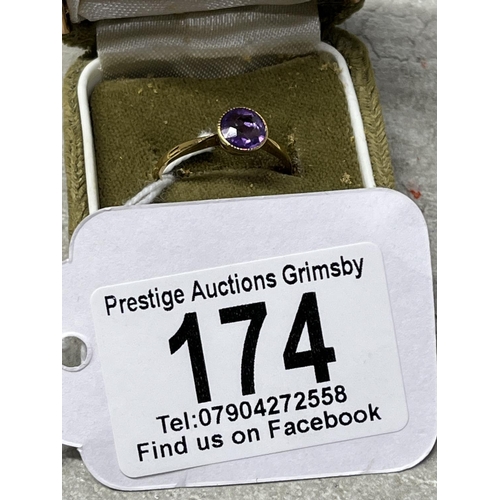 174 - 9CT GOLD RING WITH AMETHYST SIZE N 1.48G