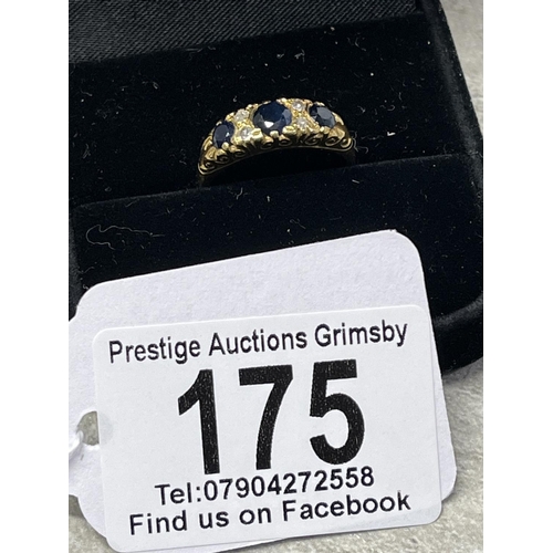 175 - SIZE N 18CT GOLD SAPPHIRE & DIAMOND RING 4.44G HALL MARK IS EXTREMELY RUBBED