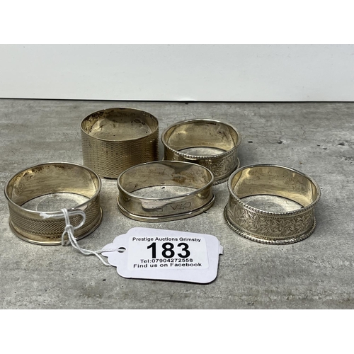 183 - 5 ASSORTED STERLING SILVER NAPKIN RINGS 75.9G