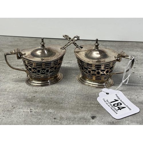 184 - HARRY ATKIN 2X MUSTARD POTS WITH SPOONS STERLING SILVER 126G WITHOUT LINERS