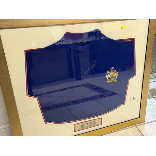 2 - SIGNED GEORGE BEST SHIRT MEASURES INCLUDES THE FRAME SHIRT IS THE WEMBLEY 1968 SHIRT EUROPEAN CUP FI... 