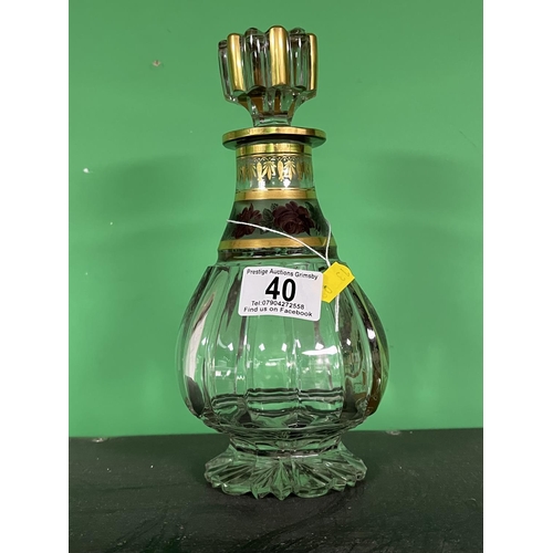 40 - VICTORIAN HAND PAINTED CRYSTAL DECANTER SIZE APPROX 23CM TALL