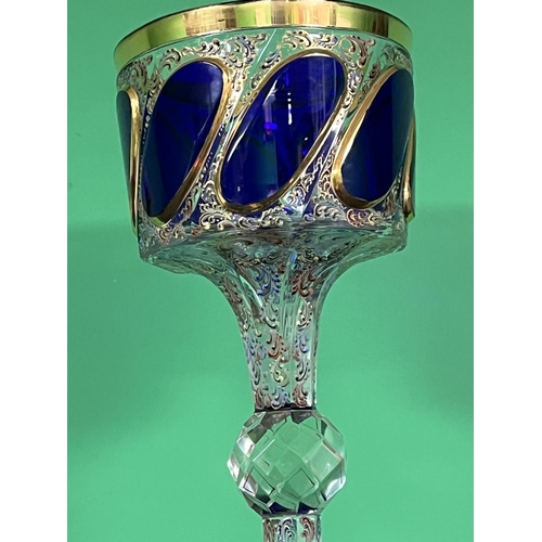 41 - LARGE MOSER TRICOLOUR ENAMEL GLASS GOBLET CIRCA 1890 MADE IN BOHEMIA HEIGHT IS 26.7CM THE RIM IS 11.... 