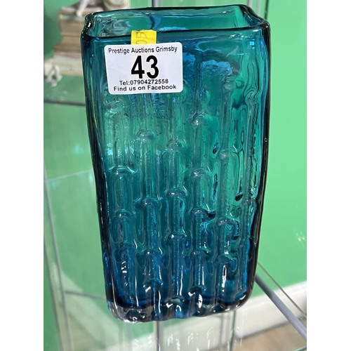 43 - WHITEFRIARS ???? BLUE GLASS VASE SIZE APPROX 20.5CM TALL