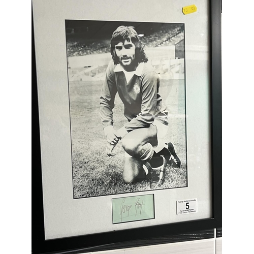 5 - SIGNED GEORGE BEST PICTURE FRAMED WITH C.O.A MEASURES 33CM WIDE 42CM TALL