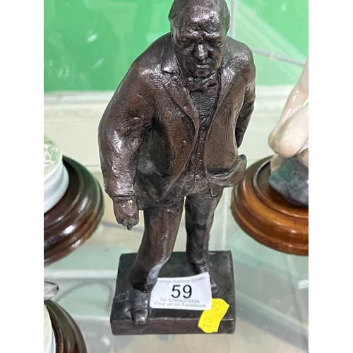 59 - DE LA POER SCULTURES SIGNATURE ON BASE SEE PHOTO DATED 1976 WINSTON CHURCHILL APPROX 22.5CM TALL